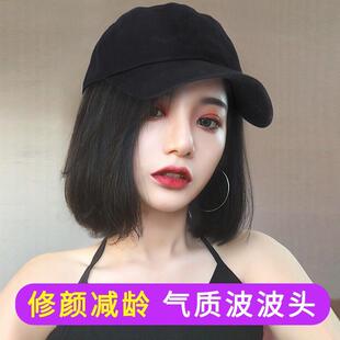 化疗后女士光头假发帽子一体女夏天短发鸭舌帽开头颅术后遮脱发帽