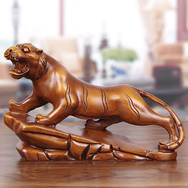 实木招财老虎摆件镇宅家居客厅摆设办公室装饰生肖虎年吉祥物礼品