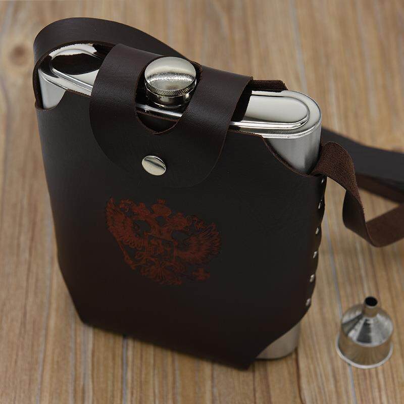 新款直销户外2.7斤酒瓶水壶带皮套不锈钢48盎司1.35L酒壶大送中号