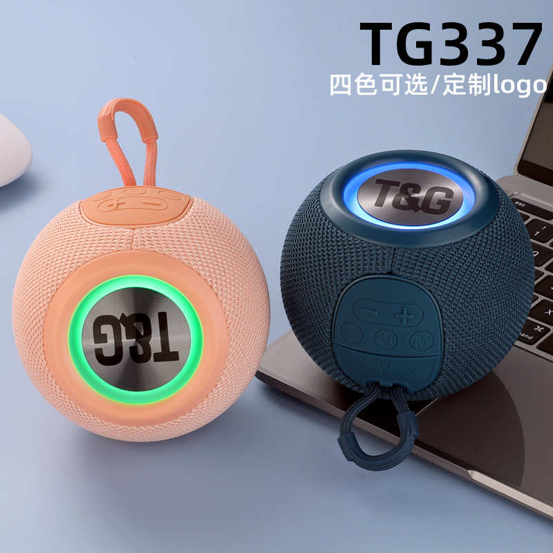 外贸跨境TG337蓝牙音响便携式圆形小音响布艺led灯无线低音炮音箱