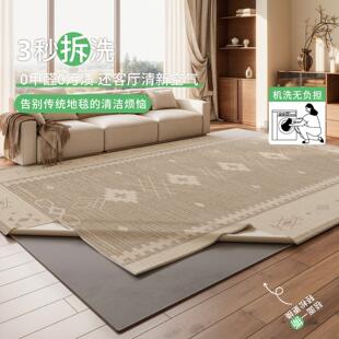 可拆洗客厅地毯意式轻奢高级卧室大面积地垫可机洗双层可水洗地毯
