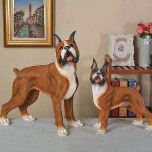 跨境货源仿真动物工艺品拳师犬摆件树脂宠物狗狗模型客厅家居摆件