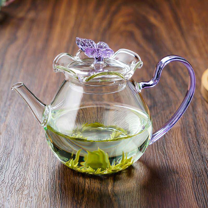 新款高硼硅耐热花口蝴蝶玻璃壶女士精致花果茶壶泡茶器