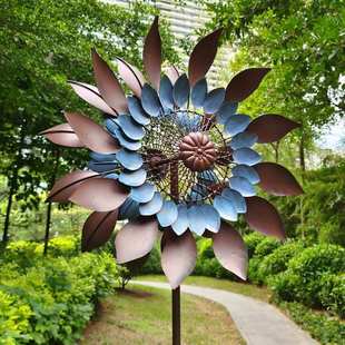 铁艺花朵造型双层叶片风车庭院落地摆件景观阳台户外庭院家具装饰