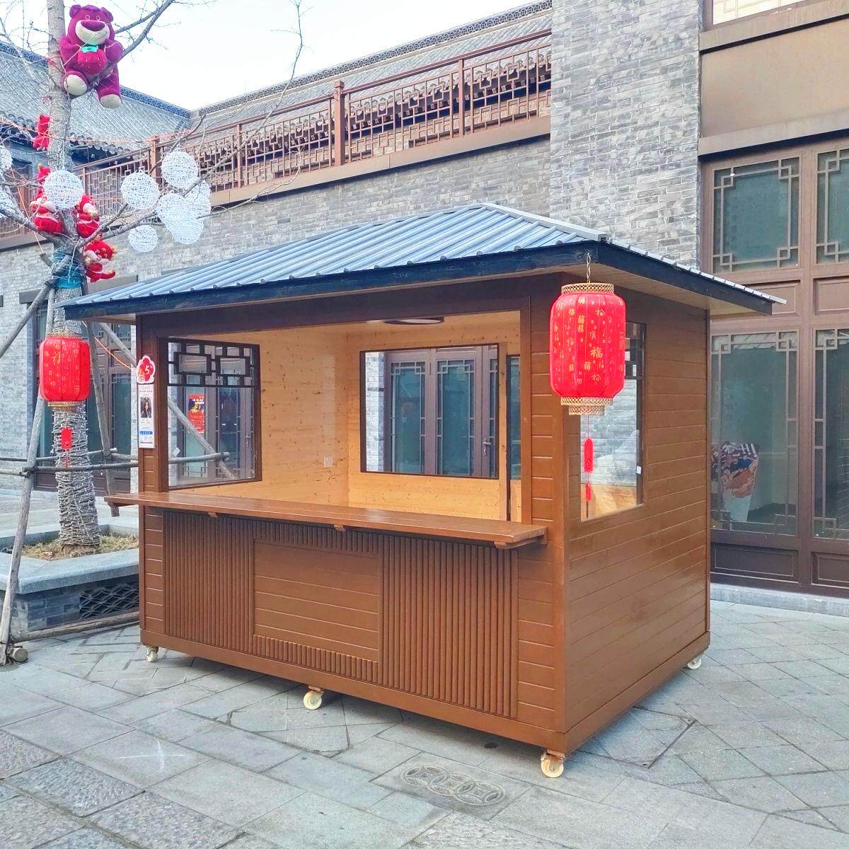 户外仿古移动售货亭商业街景区售票厅夜市流动摊位小吃车防腐木屋