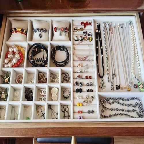 高档订制木绒屉布抽内置首饰盒收钉纳分隔项链戒指耳饰品托盘实饰