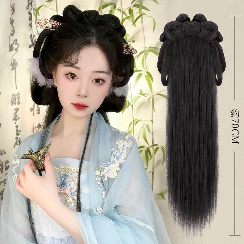 汉服假发片古装一体式懒人盘发发髻发饰古风发箍全头套假发垫发包