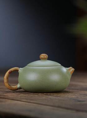 纯手工紫砂壶扁西施壶原矿绞泥豆青泥泡茶壶中式厂家一件原矿