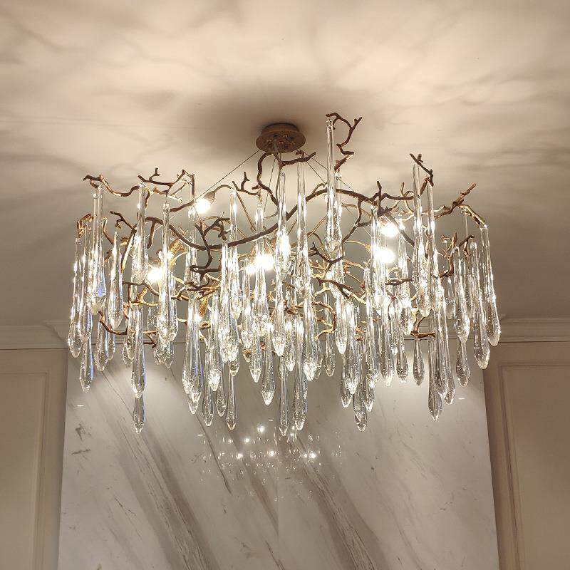 映水华灯全铜树枝吊灯客厅灯大气别墅葡萄牙法式后现代轻奢水晶灯