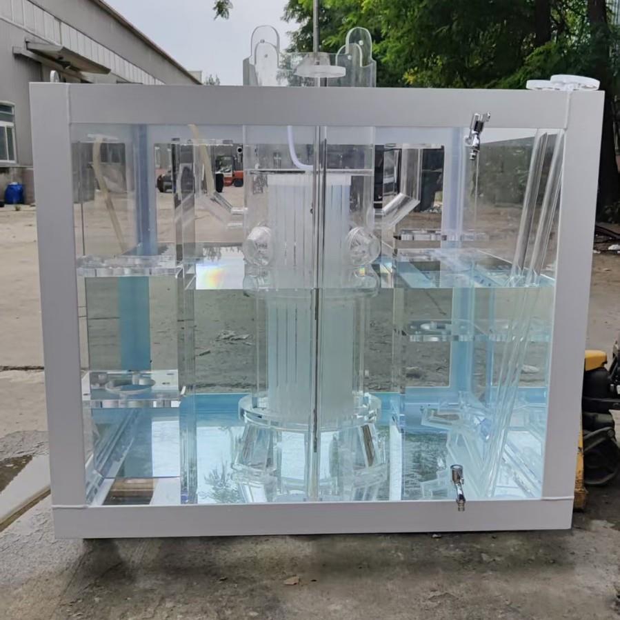亚克力板水箱 有机玻璃透明箱体不锈钢框架圆柱方形实验装置