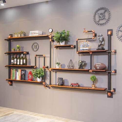 LOFT铁艺水管墙上置物架 复古工业风墙面装饰架 餐厅酒吧收纳壁挂