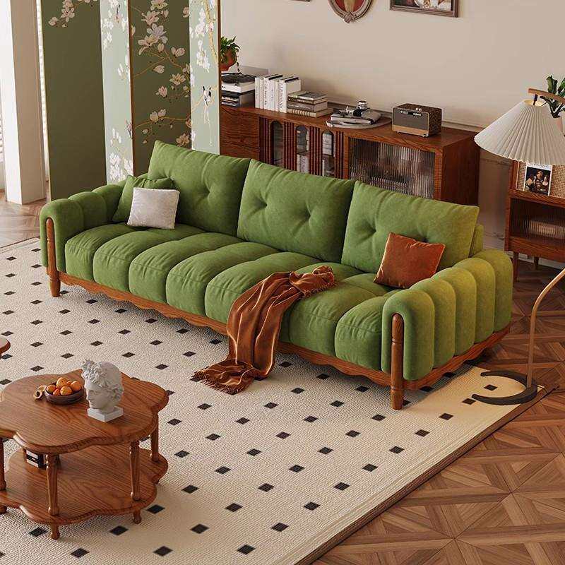 法式中古实木沙发客厅钢琴键复古美式直排布艺沙发墨绿色2026新款