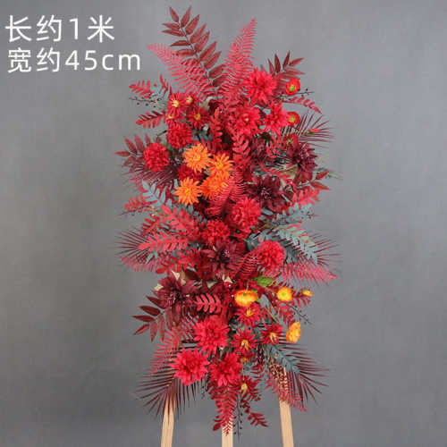 新款婚庆红色系挂花花点婚礼花艺布置花条香槟色绢花背景装饰花