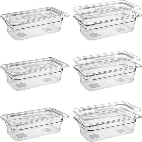 6Pack1/3Size4''DeepClearFoodPansWithLids透明平底锅