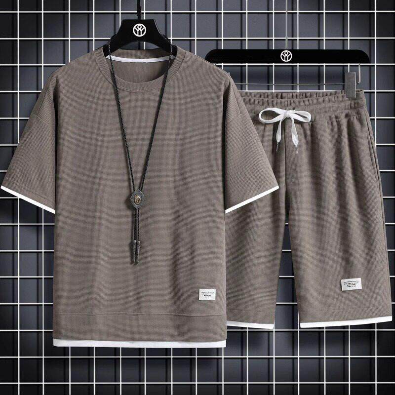 品牌高端可外穿家居服男款夏季夏天纯棉短袖短裤运动休闲睡衣套装