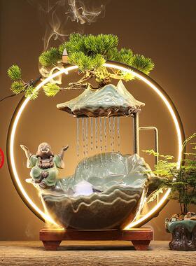 创意招财流水摆件循环水客厅玄关工艺轻奢装饰办公室桌面开 业礼