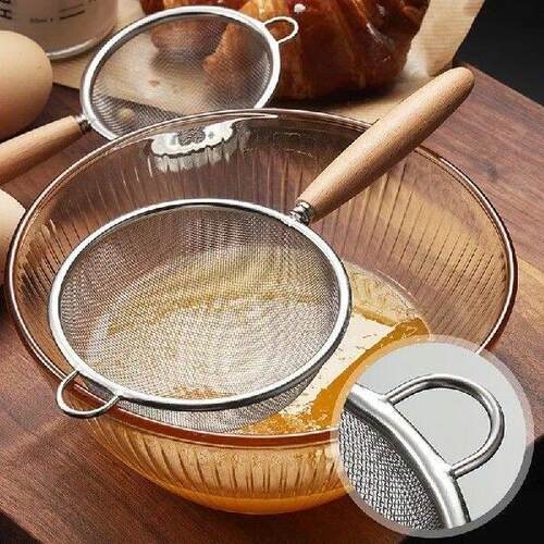 Wooden Handle Stainless Steel Small Colander Fine Mesh Oil