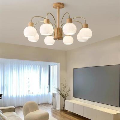 北欧原木吊灯奶油风客厅灯现代简约卧室灯具轻奢书房led灯6212