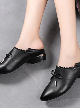 正品024新款真2皮秋季码大女鞋41-3平底舒适懒人鞋百搭软皮妈妈4