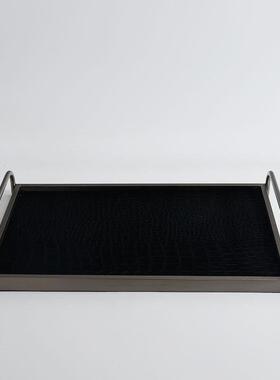 现代极简皮革托盘客厅茶几书桌收纳摆件酒店样板间售楼部软装摆设