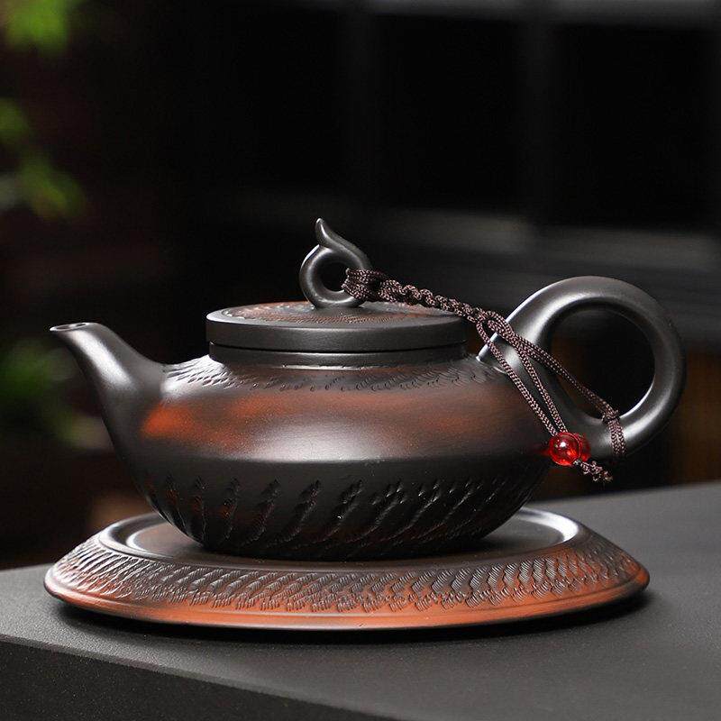 中式紫陶壶手工茶壶跳刀单壶紫砂茶具套组家用功夫泡茶器茶道配件