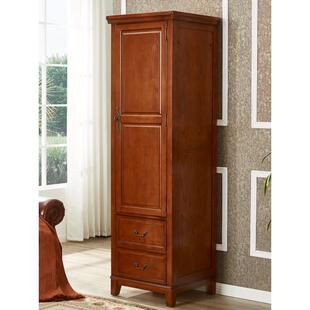 美式 实木单门衣柜60CM宽小户型家用卧室储物柜入户带镜子小挂衣柜