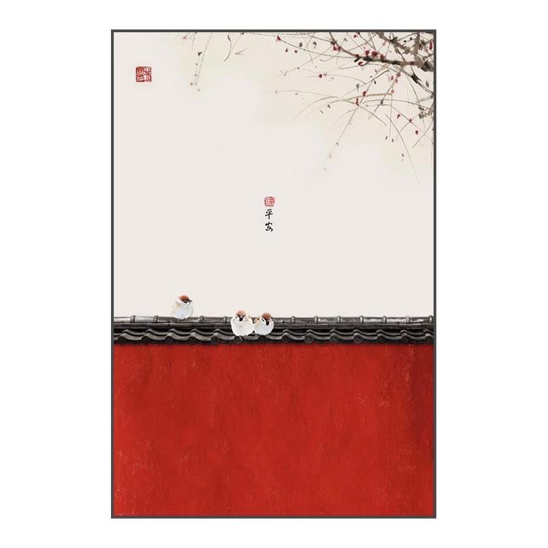 新中式客厅玄关装饰画中国风红色梅花古典背景墙壁现代轻奢挂画