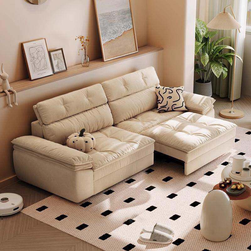 电动现代多功能布艺沙发沙发客厅沙发床猫爪奶油小户型伸缩直排