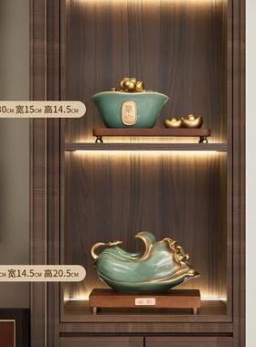 新款陶瓷聚宝业盆摆件招财品财新中式家居客厅办公室高聚档装饰开