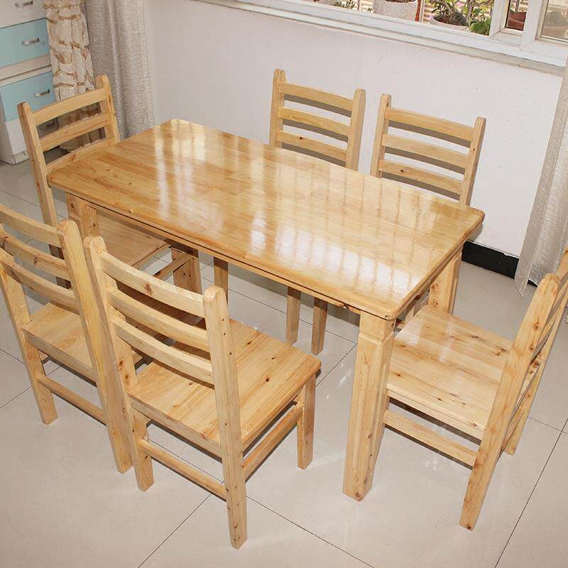 全实木餐桌椅子组合原木饭桌长方形桌小户型家俱饭厅饭店柏木桌子