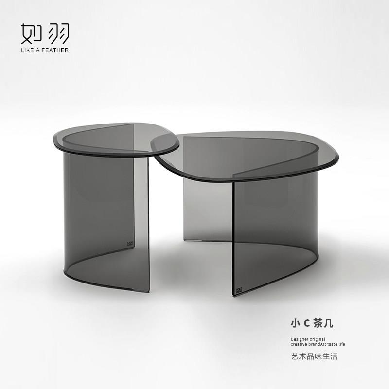 如羽 现代简约意式极简客厅大小茶几组合钢化玻璃设计师边几角几