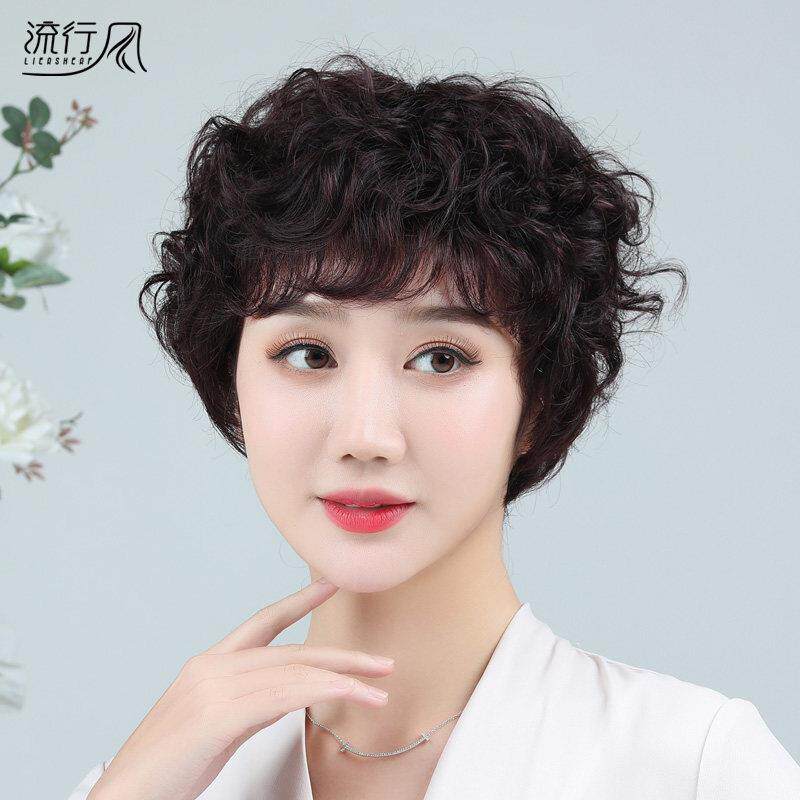 假发女短发假头发羊毛卷真人发丝光头全头套短卷发真发中老年女士