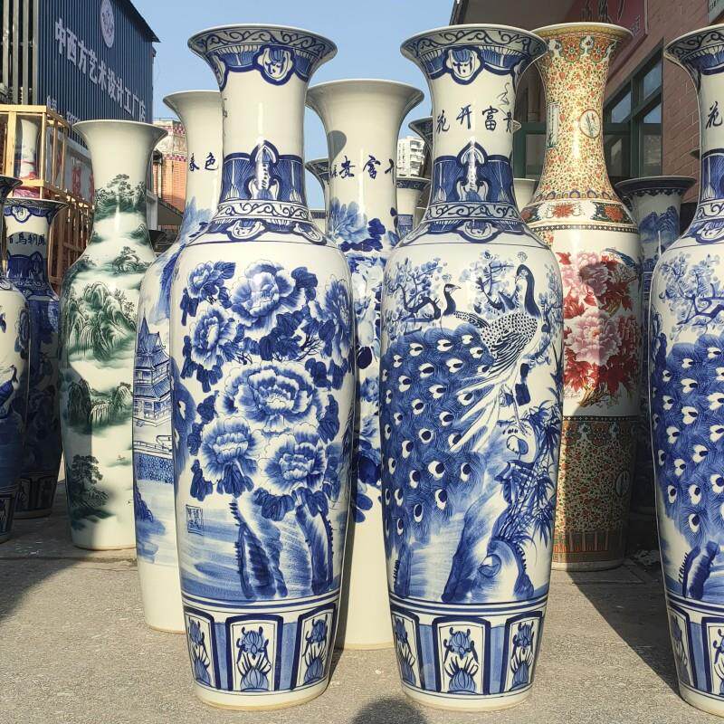 陶瓷落地大花瓶釉下彩手绘青花瓷花开富贵大摆件酒店开业礼品摆件