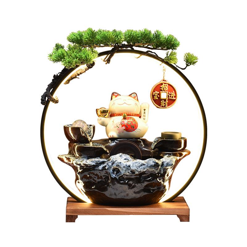 陶瓷招财猫流水桌面摆件循环水喷泉办公室风水轮装饰造景开业乔迁