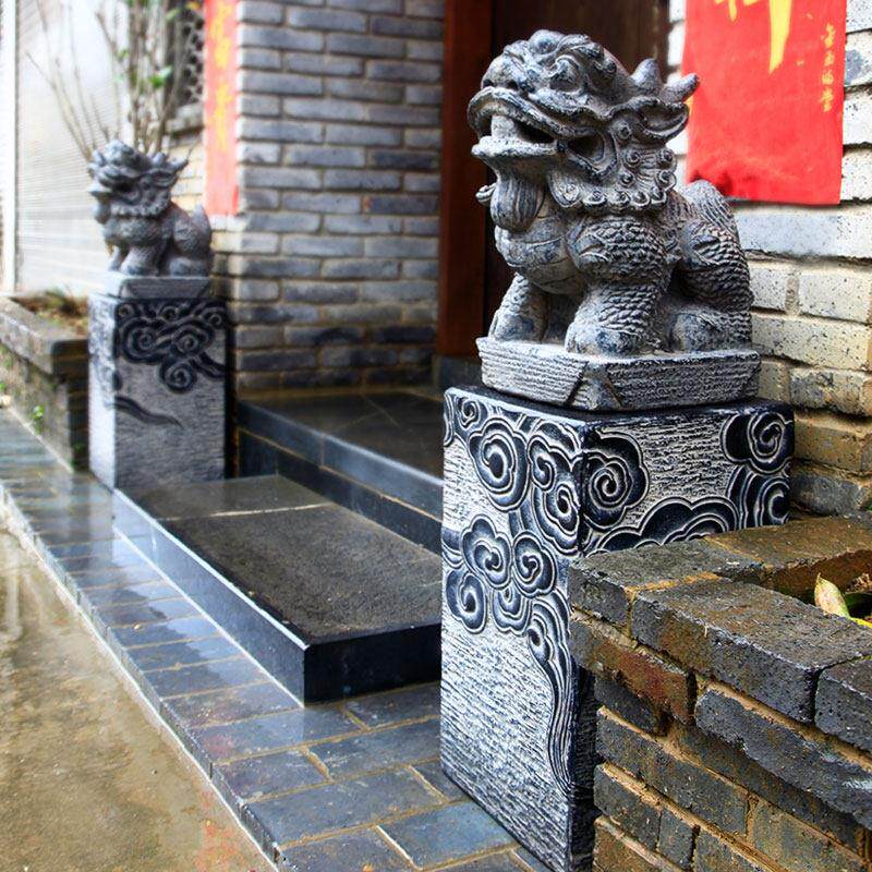 青石石雕门墩抱鼓石石狮子一对花园装饰石墩庭院开业门口貔貅摆件