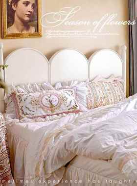 式床床复古木床白色头法奶床油风公主双人1.51.8PHK现代古风美式