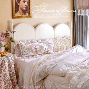 法式 复古木床色床头奶1油风公白主双人262床1.5.8现代古风床美式