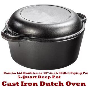 Cast Iron Dutch Oven Deep Pot Skillet Frying Pan Bread 26cm