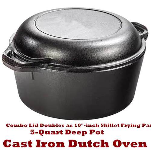 Cast Iron Dutch Oven Deep Pot Skillet Frying Pan Bread 26cm