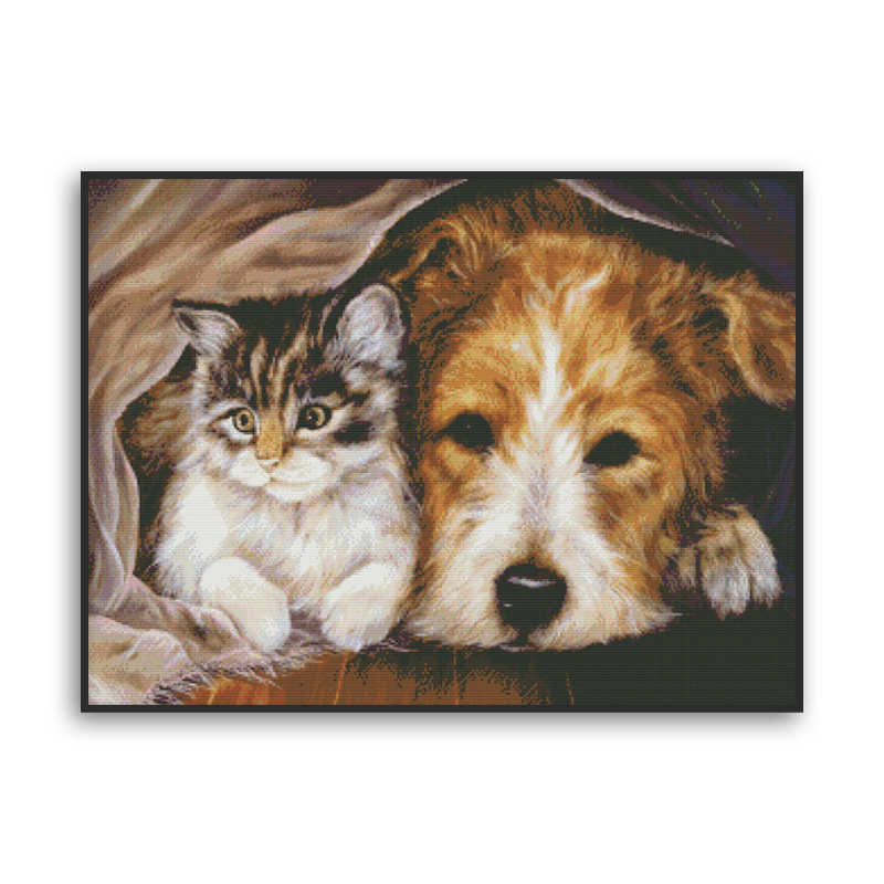 新款十字绣相依相伴客厅动物系列狗狗猫咪小件自绣线绣代发