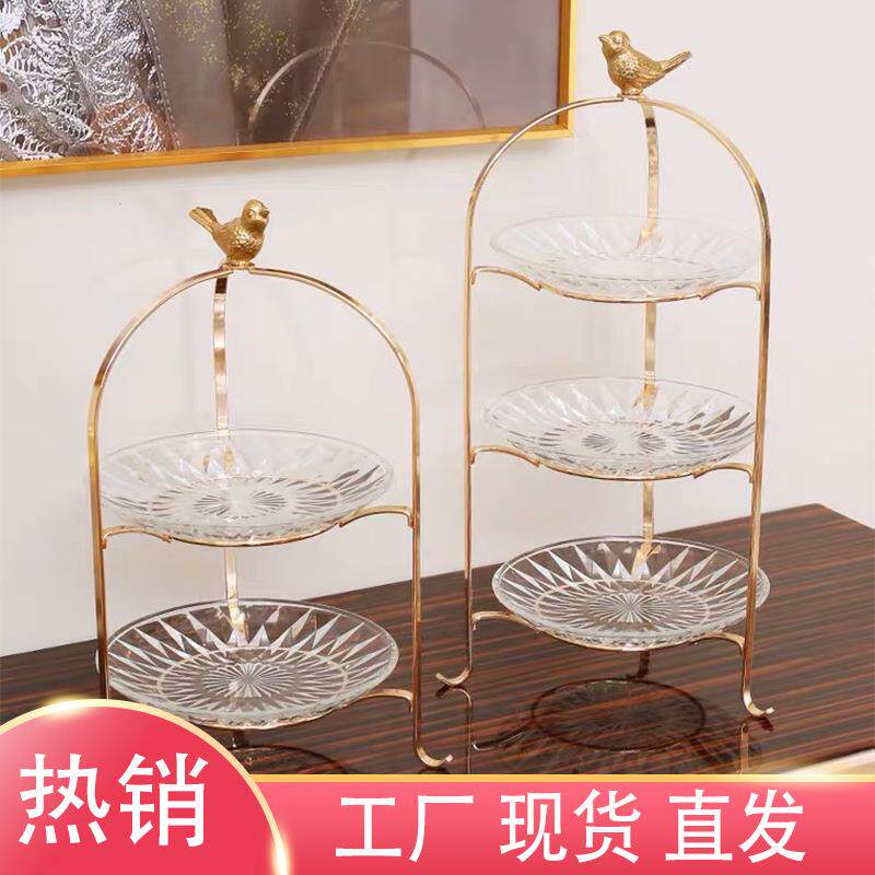 欧式美式茶几摆件糖果盘蛋糕托盘水晶果盘创意现代水果盘客厅家用