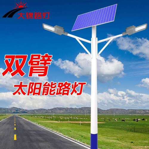路灯户外灯超亮双头led锂电农村市政道路大功率双臂高杆灯