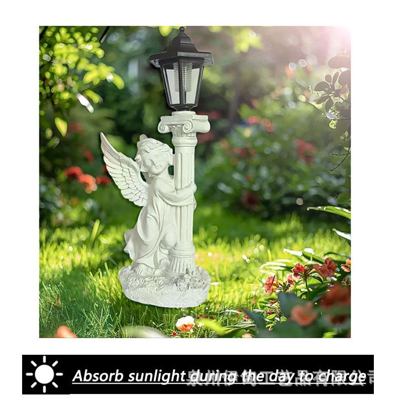 太阳能罗马柱天使灯庭院花园户外防水树脂仿古工艺品大门装饰摆件