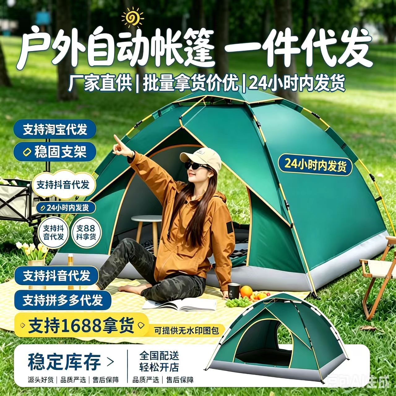 帐篷折叠野营过夜防风登山帐篷