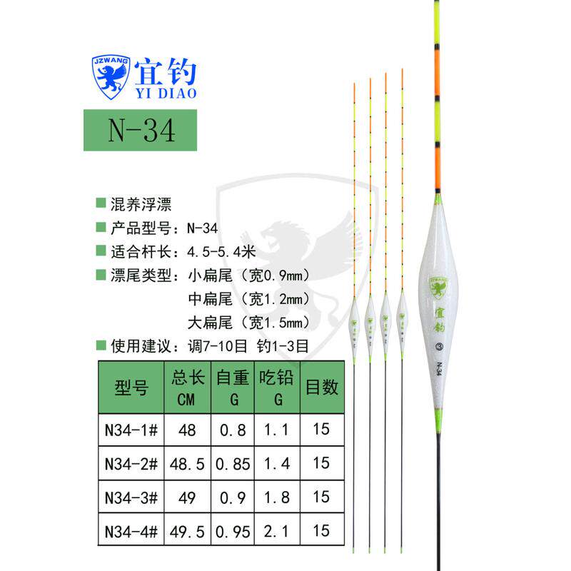 宜钓- N34 枣核型黑坑竞技混养纳米浮漂 JZWANG  小中大扁尾