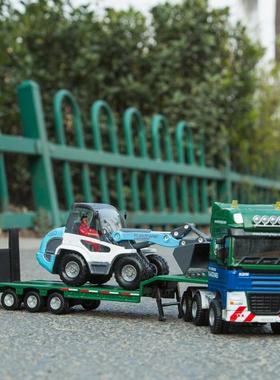 凯迪威金拖车带挖掘机模型车仿真工程车带平板运输车拖挂铲18255