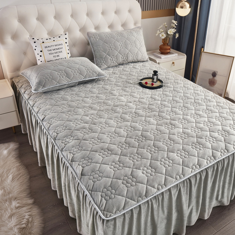 2024新款加厚牛奶绒床裙单件水晶绒高端防滑床单裙式床笠二合一体
