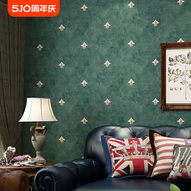 沪达墙纸美式乡村田园风格墨绿色复古欧式卧室客厅电视背景墙壁纸