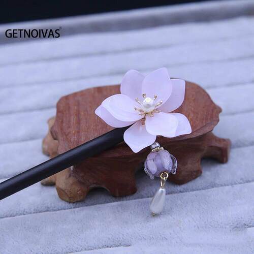 Vintage Wooden Hair Chinese Style Flower Hairpin With Tasse