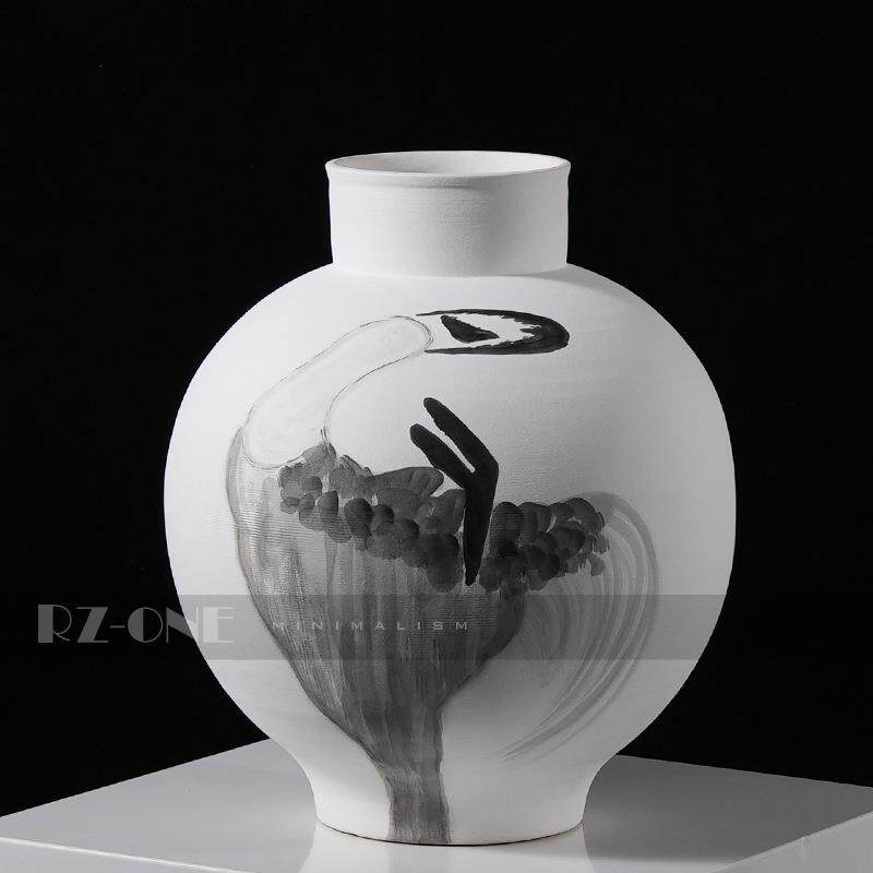 匠十三 现代新中式陶瓷水墨花瓶样板房间别墅软装饰品